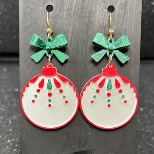Christmas Ornament Earrings with Green Bow 🎁✨